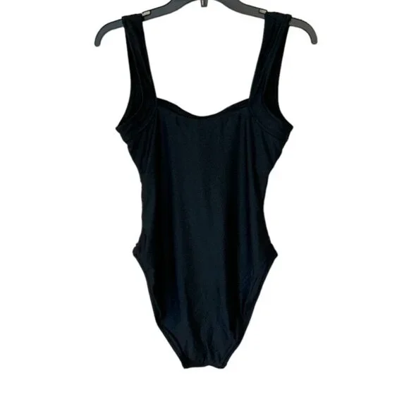 J. Crew Black Ruched Square Neck One Piece Swimsuit Size 10 NWT - Picture 2 of 6